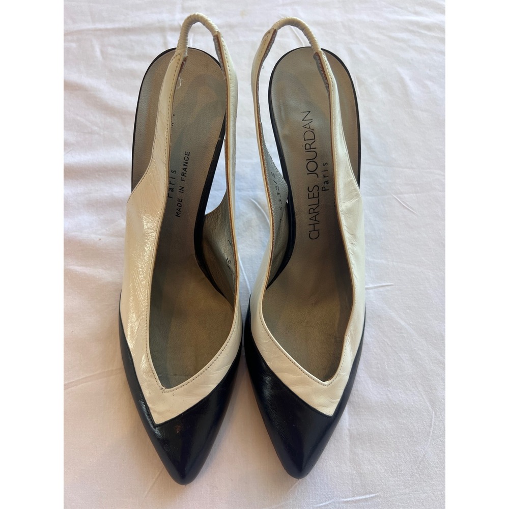 Vintage Charles Jourdan navy and white pumps